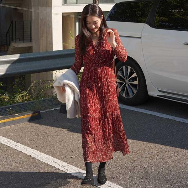 

chiffon s-xl spring robe femme casual boho party long sleeve red v neck print women dresses female dress robe femme vestido1, Black;gray