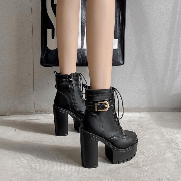 

2020 women's fashion boots chunky heel waterproof platform fleece snap winter boots high heel -5758-5, Black