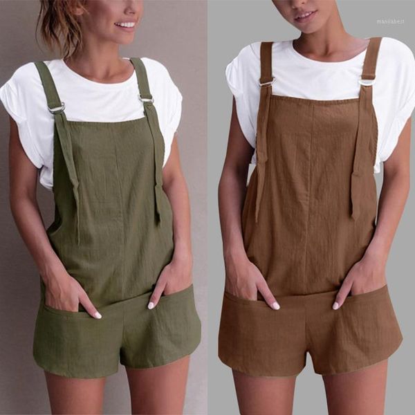 

fashion women summer jumpsuits casual strappy pockets solid short rompers cotton linen dungarees bib overalls beach party pants1, Black;white