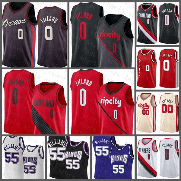 

damian jason 55 williams 0 lillard carmelo 00 anthony portland trail blazer sacramento kings new basketball jersey beige, Black;red