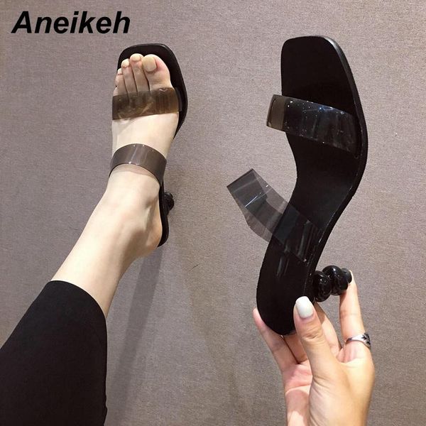 

sandals aneikeh summer women shoes gladiator pvc concise shallow strange style slip-on back strap dress square toe 35~41, Black