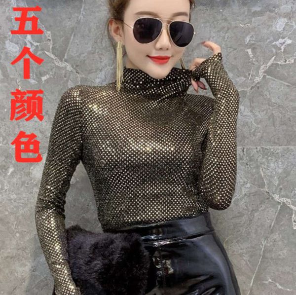 

high gold bead piece half street collar bottom coat women's disco nightclub with glittering stage performance clothes, Black;gray