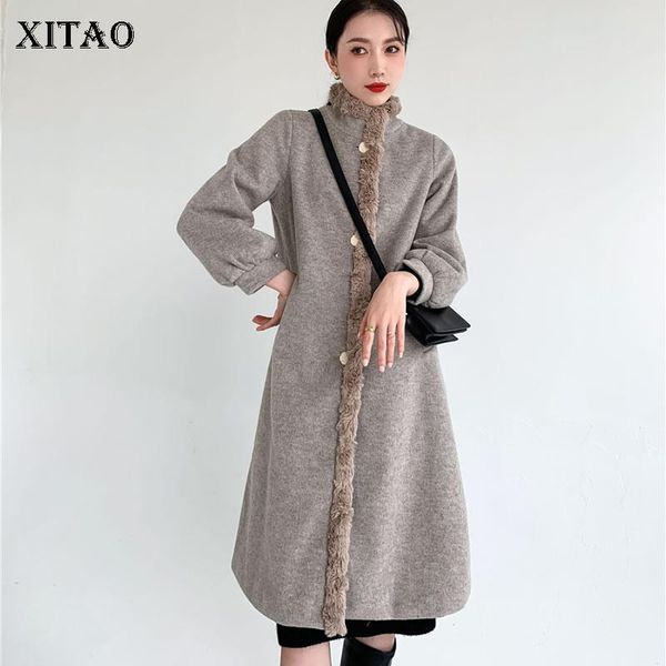 

xitao pockets single breasted solid blend women 2020 winter casual fashion new style temperament all match women clothes dzl2434, Black