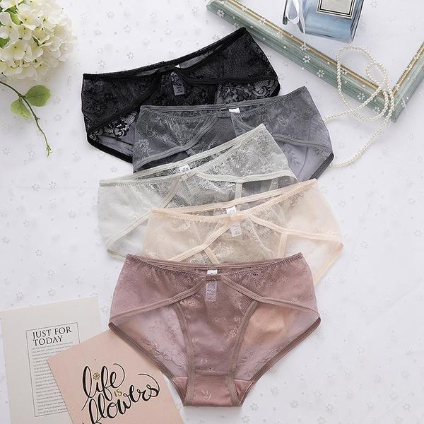 

fashion women's panties traceless underwear lace briefs mid-rise breathable female solid panty ladies skin-friendly underpants1, Black;pink