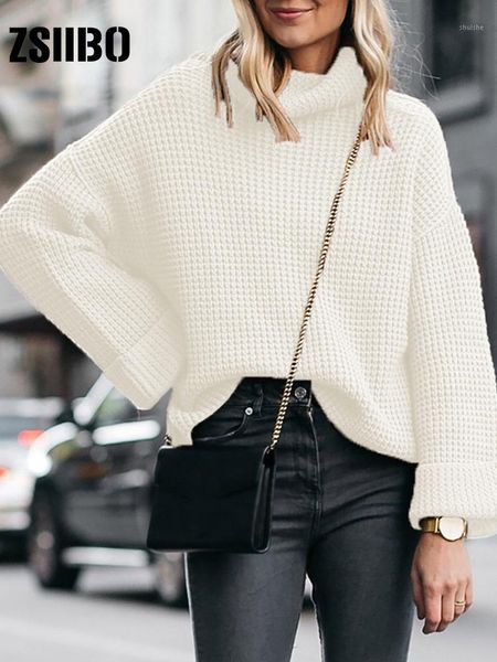 

zsiibo 2019 autumn and winter new high collar loose women's warm sweater wgnvmy011, White;black