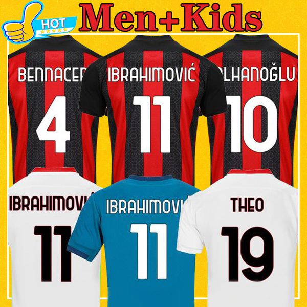 

ibrahimovic milan 20 21 soccer jersey paqueta bennacer romagnoli calhanoglu 2020 2021 tonali rebic 4xl football shirt men + kids kit, Black;yellow