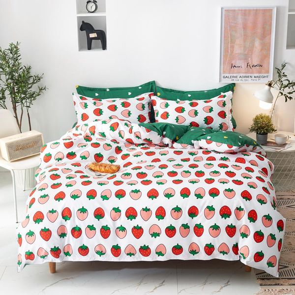 

bedding sets fruit series of cute strawberry 100% polyester set duvet cover fitted sheet pillowcases bedlinen for girls bedroom deco