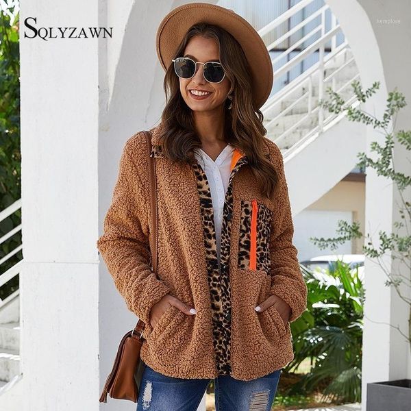 

women leopard patchwork fleece single breasted coat fall winter neon fluffy woolen coat fashion vintage warm black khaki outwear1