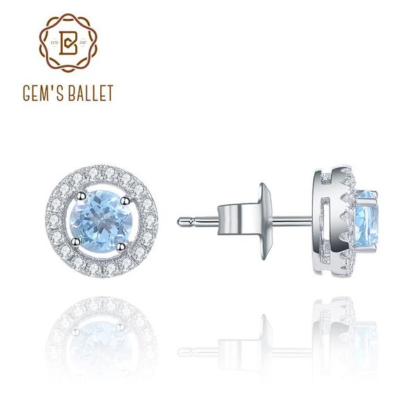 

gem's ballet natural sky blue z birthstone halo earrings for women 925 sterling silver classic stud earrings fine jewelry, Golden;silver