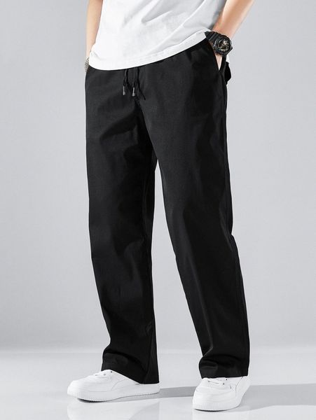 

men letter patch detail drawstring waist pants q0m5#, Black