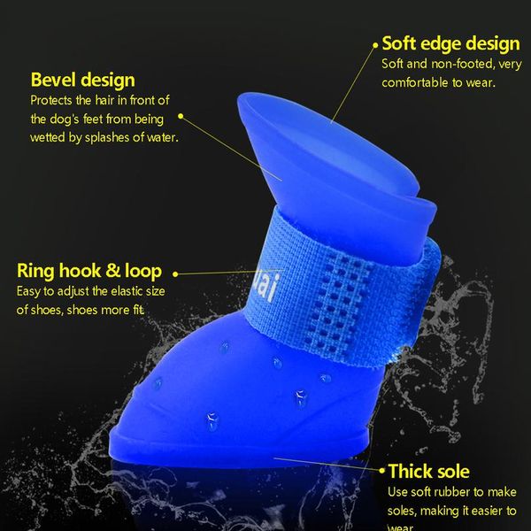 

4pcs waterproof pet dog shoes summer anti-slip rubber rain boots protective for small cats dogs candy color puppy socks sqciwu