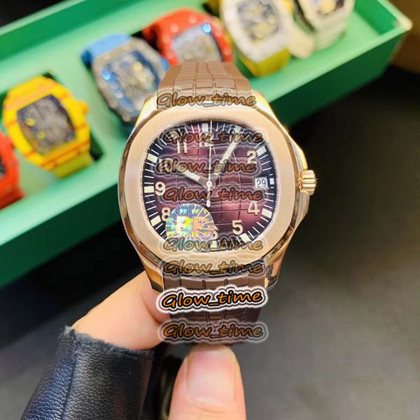 

pff v2 version 5167r-001 brown texture dial cal.324 automatic sapphire mens watch rose gold steel case rubber strap luxry gents watches, Slivery;brown