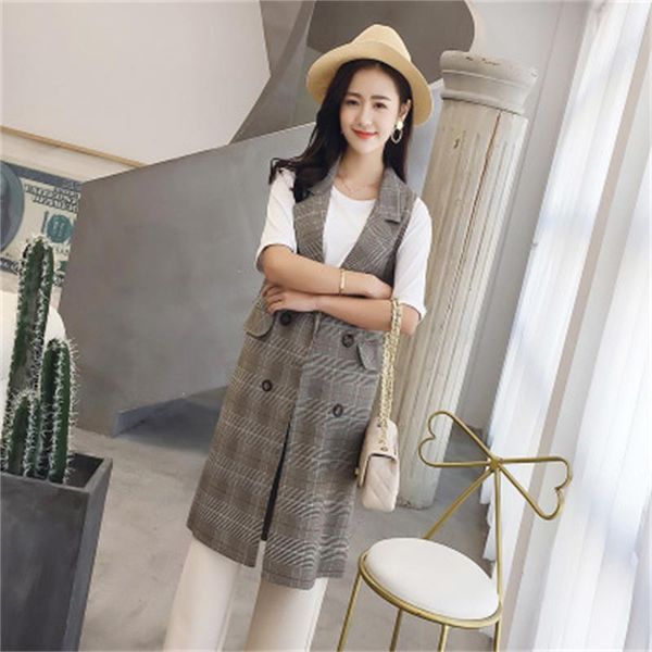 

women's vests long vest women sleeveless coat jacket veste femme waistcoat colete feminino 2021 ladies office suits khaki gray chalecos, Black;white