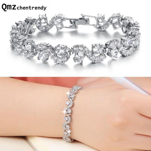 

link, chain romantic cz jewelry cubic zirconia bridal wedding bracelets bangle gift for bridesmaid girls, Black