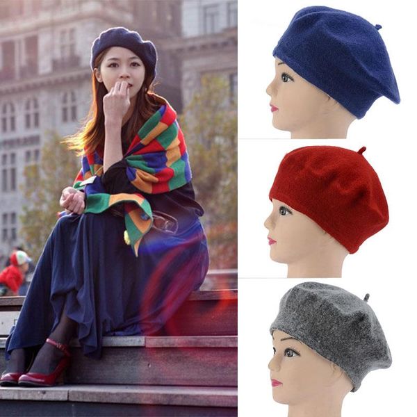 

berets korean version of autumn and winter imitation wool beret princess hat lady painter travel headwear wholesale, Blue;gray