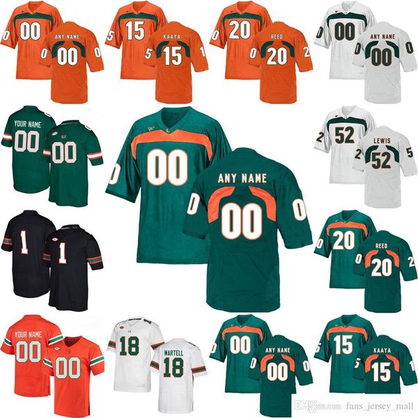 Maglia da football americano NCAA Miami Hurricanes College Maglia da uomo 15 Brad Kaaya Ed Reed Ray Lewis ﾠ Maglia in jersey cucita personalizzata Sean Taylor Andre Johnson