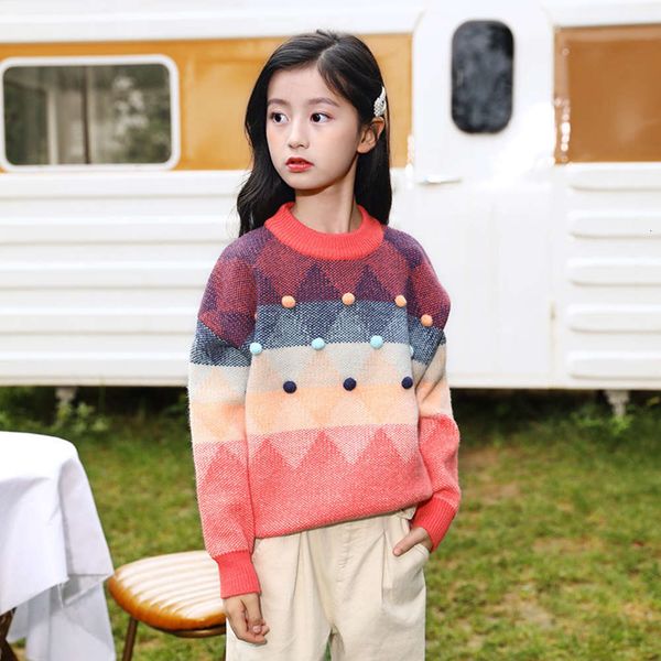 

girls' plush and new thickened 2020 autumn middle school children's bottom knitted sweater foreign sle thread yhv8, Blue