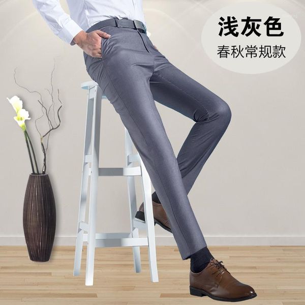 

men's slim fit flat-front suit separate pant formal wedding business straight male trousers light grey thin office dress pants1, White;black