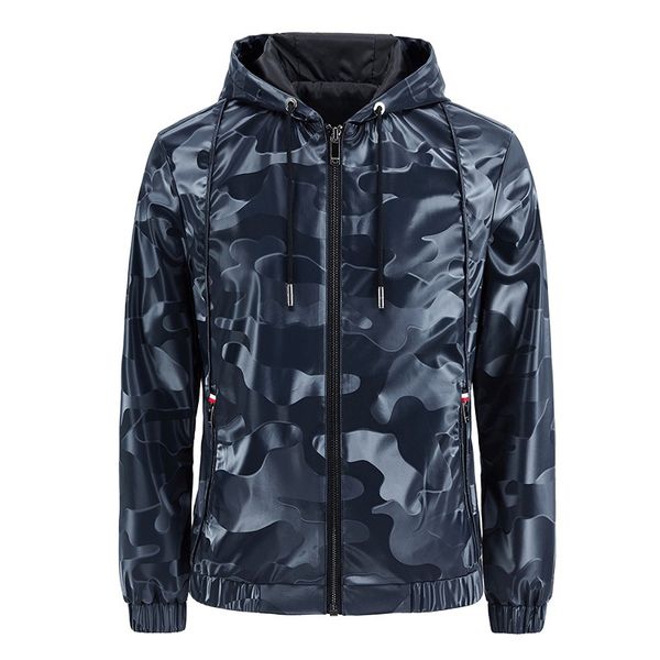 

men's hooded windbreaker coat casual print camouflage pu leather jacket for man baseball hoodie mens jackets winter outwear male, Black;brown