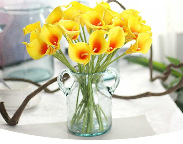 Vintage artificial flores Calla lírio buquês 34,5 cm / 13,6 polegadas para decoração de buquê de casamento nupcial 13 cores