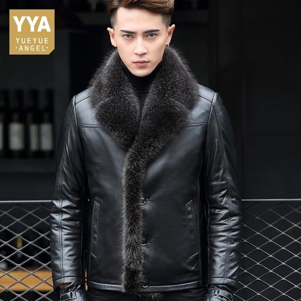 

100% sheepskin coat for men luxury real leather jacket with fur winter mens jackets thick motorcycle jacket men 4xl, Black