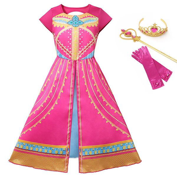 

aladdin jasmine dress costume girls pink princess dress kids cosplay cartoon party printed clothing children arab fancy gowns t200709, Red;yellow