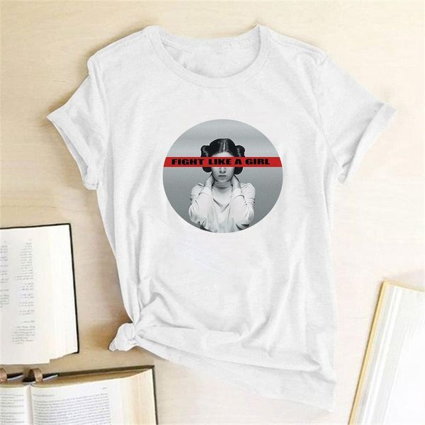 

leia t shirt fight like a girl print feminist t shirt women short sleeve round neck harajuku graphic tees women 2020 clothes, White