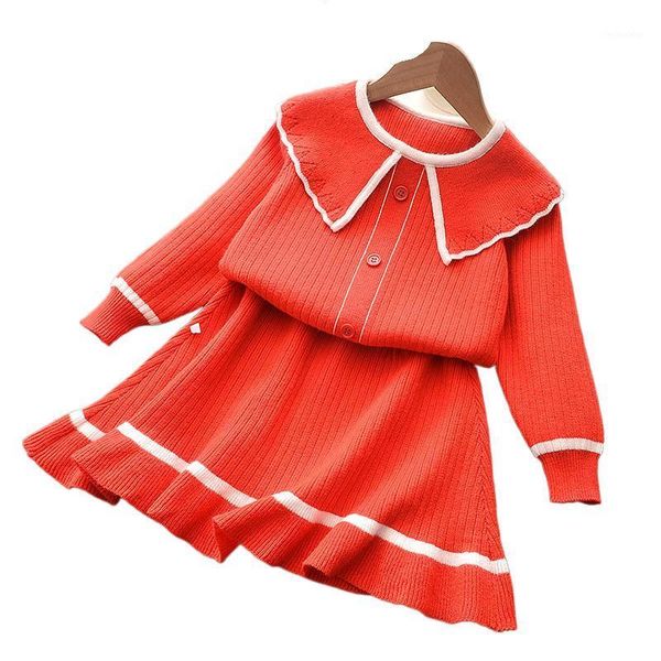 

girl's dresses girls baby autumn and winter knitted sweater dress korean children's warm casual solid color1, Red;yellow