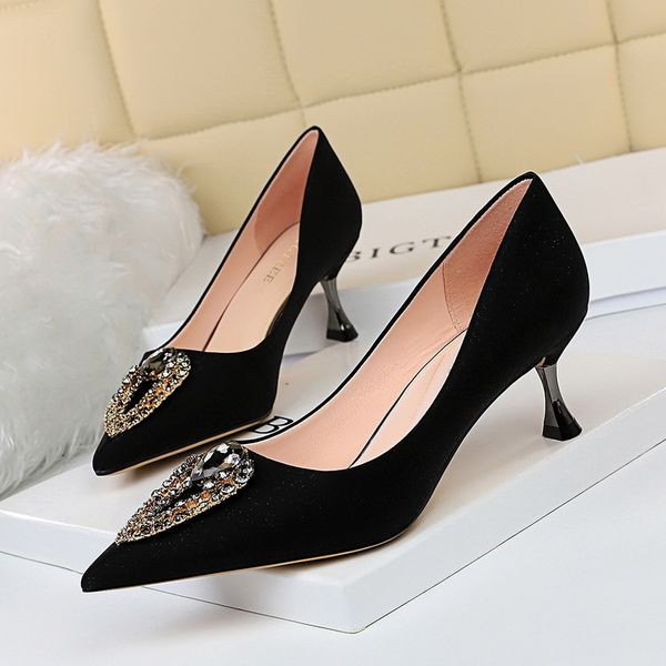 

2021 new woman six inches high-heeled crystal bombs pointed to the luxury lady heels scarpins black champagne office dress party shoes kovl