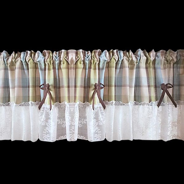 

curtain & drapes american polyester garden green blue plaid lace half cabinet home decoration drop