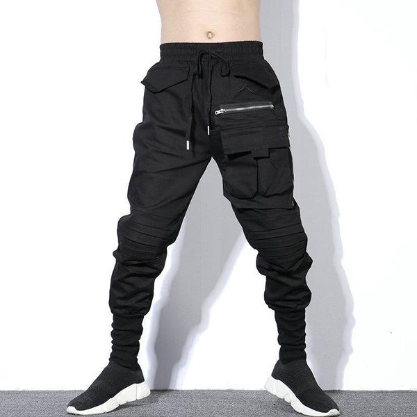 

darkly style multi-pockets pants men fashion hip hop harem pants casual joggers sweatpant vintage streetwear men trousers, Black