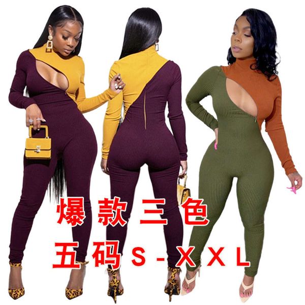 

women's three color pit stripe 8831 zipper jumpsuit, Black;gray