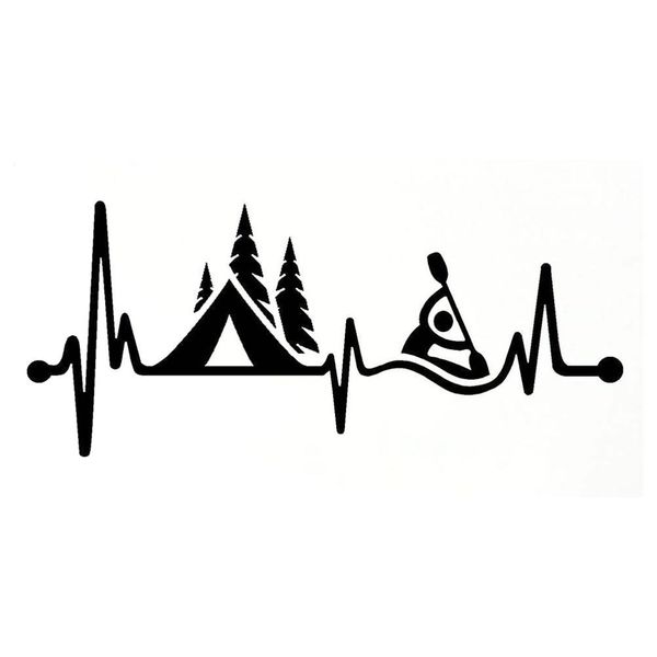 

15.2cm*6.5cm camping tent kayak heartbeat vinyl black/silver motorcycle car sticker c22-1075