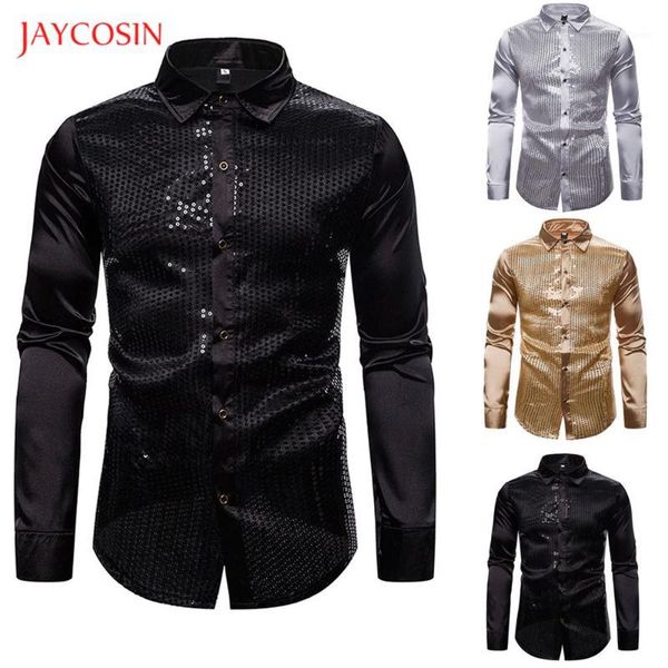 

joycosin 2019 winter men shirt casual fashion men clothes flash chip show hosting long sleeve dress shirt night club1, White;black