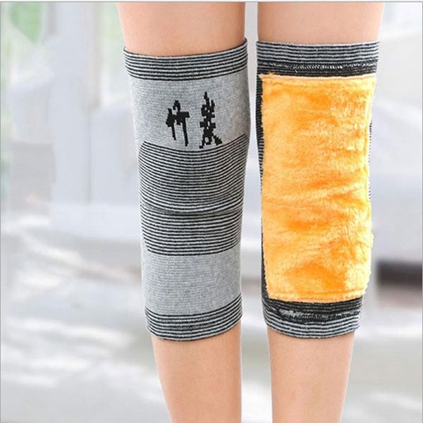 

winter plus velvet knee pads 1pc thermal knee warmer leg brace protector joint outdoor sports kneepads, Black;gray