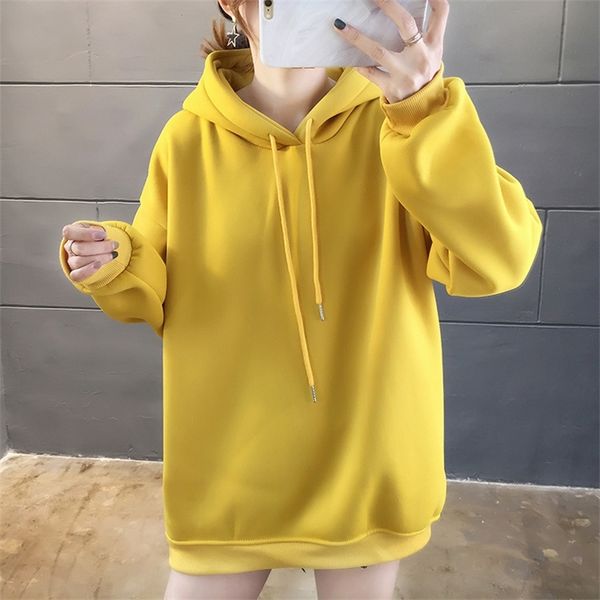 

oversize hoodie women autumn winter plus velvet pullovers pockets long sleeve plus size hooded casual avocado green sweatshirt y200610, Black