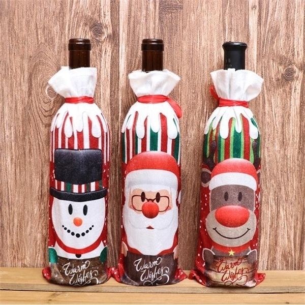 

9qhvsnowman embroidery 11styles burlap decorations angel for home wine bottle cover set christmas gift bag santa sack