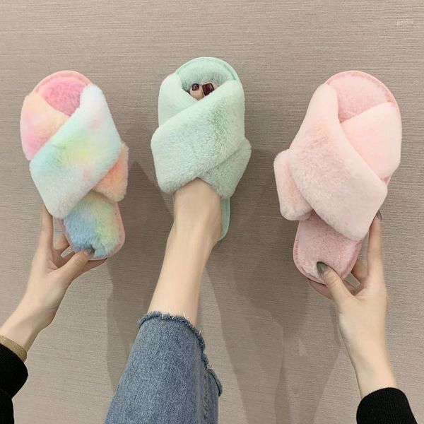 

slippers spring home badroom women house faux fur ladies soft plush fluffy female open toe slides1, Black