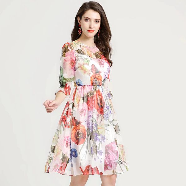 

2020 clothes new women's collar sleeves accept waistline printed chiffon dress cool temperament s2ki, Black;gray