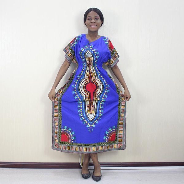 

dashikiage fashion autumn dashiki pattern printed blue 100% cotton short sleeve african dresses for women1, Red