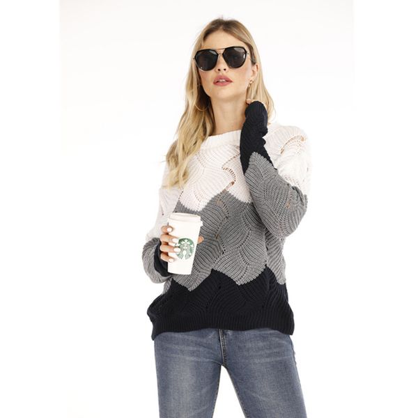

vipautumn and winter new women's loose rainbow knitted sweater, White;black