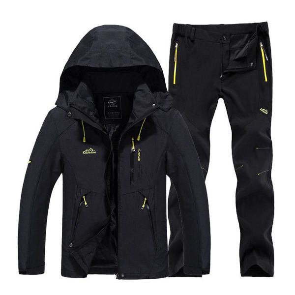 

outdoor jackets&hoodies men spring autumn hiking fishing campsite climbing jackets waterproof breathing hood l-5xl trousers suit, Blue;black