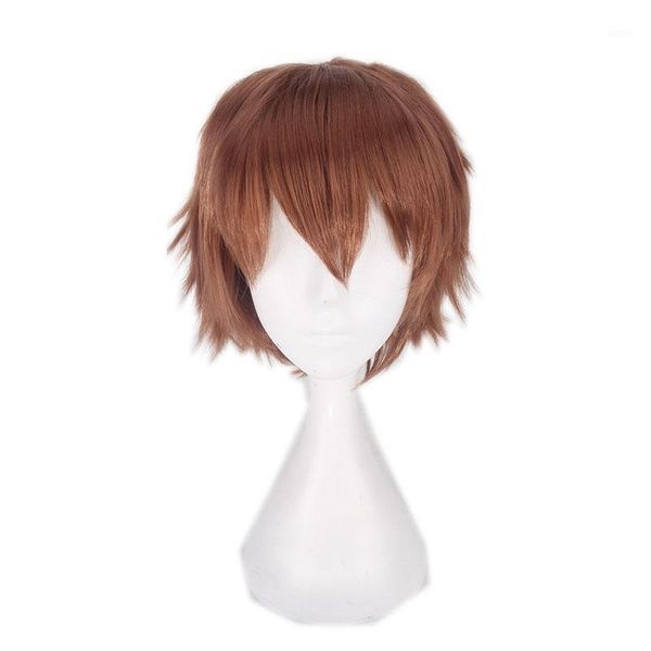 

anime short brown cosplay wig for men 30cm/11.81inches heat resistant brown synthetic hair cosplay wigs male1, Black