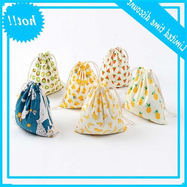 

n270 printing cotton and hemp storage bunch mouth drawstring tea gift candy packaging bag yellow banana watermelon