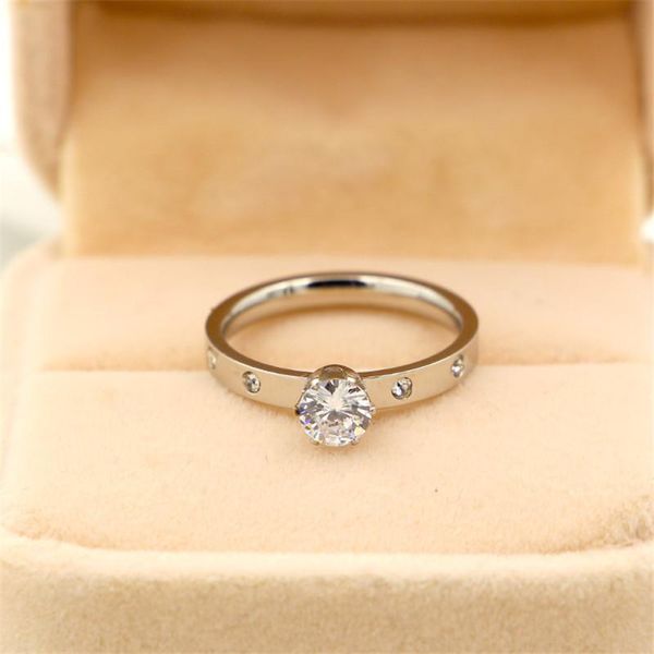

любовь ювелирные изделия titanuim steel rose gold color ring cz кристаллическое кольцо для женщин 316l титановый сталь кристалл размер: 5-9, Silver