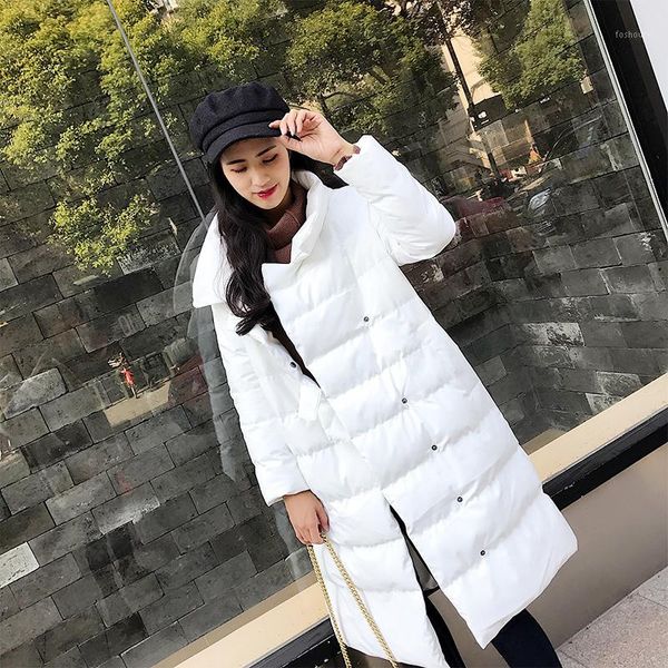 

down cotton-padded jacket female long winter coat1, Black