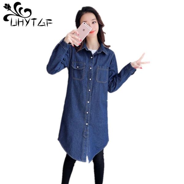 

uhytgf 2020 korean women clothing hooded cowboy windbreaker jacket medium long section female wild elegant plus size coats x100, Tan;black