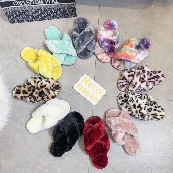 

women fuzzy fluffy furry slippers fur flip flop open toe sandals cross band shoes slides for ladies winter home indoor slippers kimter-z142z