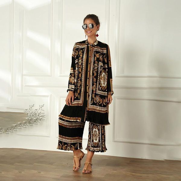 

pleated dresses [ewq] 2021 spring summer stand collar long sleeve print single breasted adjustable waist casual shirt dress 3aj06507xl, Black;gray