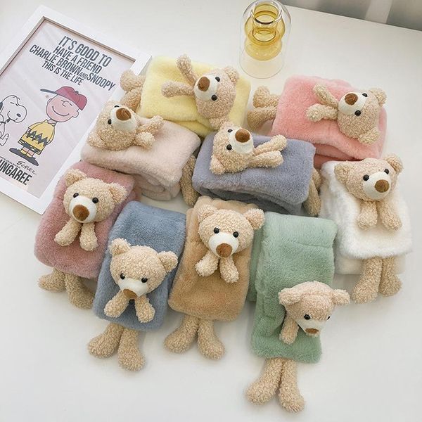 

stereo cartoon bear children's scarf autumn and winter new baby scarf velvet warm children's neck, Blue;gray